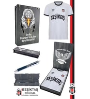 Beşiktaş Orijinal Lisanslı Nostalji Beyaz Forma + Tükenmez Hybrit Kalem Set Hediyelik Ahşap Kutu (Beyaz - Antrasit)