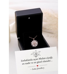 Işıklı Kolye Kutulu Gümüş Mulan Çiçeği Kolye 925 Ayar Gümüş Kolye
