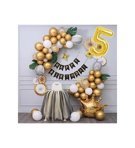 Kral Taçlı Gold Zincir Balon Doğum Günü Seti 5 Yaş