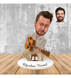 Kişiye Özel Gitarist Adam Hediye Ahşap Karikatür Biblo