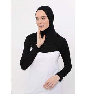 Boyunluklu Boneli Uzun Kolluk (Siyah)