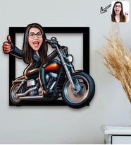 BK Gift Kişiye Özel Chopper Motorcu Kadın Karikatür 3D Ahşap Tablo-1, Arkadaşa Hediye, Sevgiliye Hediye