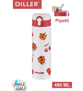 DILLER 480 ML Pipetli Paslanmaz Çelik Termos Vacum Cup Kilitli Kapak  -FFDILLERD9228 (Karışık)