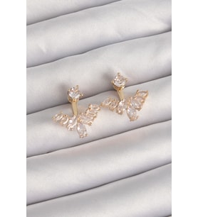 Pirinç Gold Renk Zirkon Taşlı V Model Küpe - TJ-BKP9291
