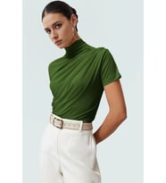 Fitted Dik Yaka Kısa Kollu Esnek Örme Bluz Yazlık Günlük Seçkin Malzeme Uzun Ömürlü (Çok Renkli)