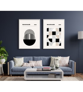 Bauhaus Minimalist  Duvar Tablosu Çerçeveli 2'li Set Beyaz Renk 30 x 42 Boyut/Ebat
