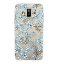 Samsung Galaxy J7 Duo Kapak Floral Mavi Tasarımlı Şeffaf Silikon Kılıf