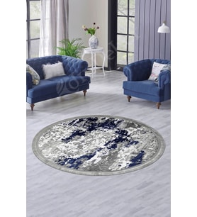 Dijidekor Halı Lacivert Cool Yıkanabilir Saçaklı Yuvarlak Delüxe Yolluk Kilim Salon Halısı Modelleri