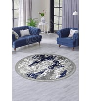 Dijidekor Halı Lacivert Cool Yıkanabilir Saçaklı Yuvarlak Delüxe Yolluk Kilim Salon Halısı Modelleri