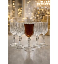 Kristal Desenli Ayaklı Cam Bardak 150 ml 6'lı Set, Su ve Tatlı Sunumu