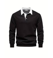 Ghassy Co. Erkek Retro Renk Bloklu Pamuklu Gömlek Yaka Sweatshirt (Siyah)