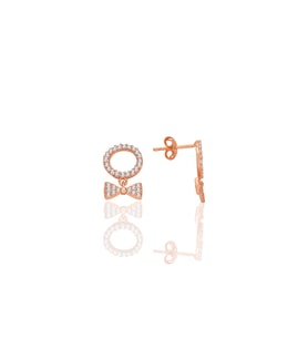 Gümüş rose zirkon taşlı sallantılı fiyonk küpe SGTL12775ROSE
