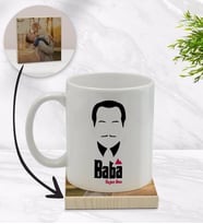 BK Gift Kişiye Özel Baba Godfather Tasarımlı Beyaz Kupa Bardak ve Ahşap Bardak Altlığı Hediye Seti - Model 12