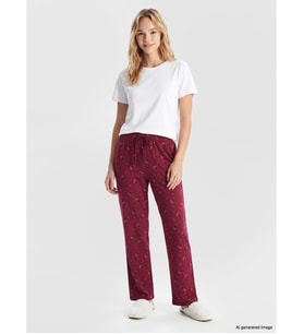 LCW DREAM Bordo Desenli Kadın Pijama Alt