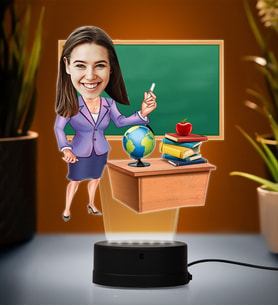 Doğum Günü Hediyesi,Sevgiliye Hediye, Kişiye Özel Fotoğraflı Kadın Öğretmen Karikatür 3D Led Lamba (Beyaz)