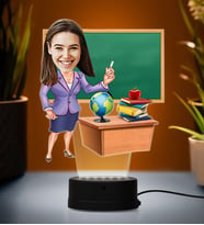 Doğum Günü Hediyesi,Sevgiliye Hediye, Kişiye Özel Fotoğraflı Kadın Öğretmen Karikatür 3D Led Lamba (Beyaz)