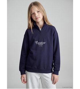 LCW Kids Lacivert Dik Yaka Baskılı Kız Çocuk Kalın Sweatshirt