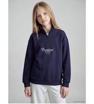 LCW Kids Lacivert Dik Yaka Baskılı Kız Çocuk Kalın Sweatshirt