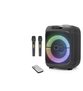 Çift Karaoke Mikrofonlu Bluetooth Hoparlör Fm Radyo 20W 8 İnç Rgb Kumandalı Siyah NDR1745