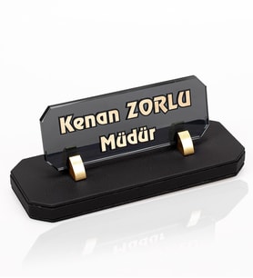 Lima Deri Masa İsimliği Kabartma Yazılı Hediye Masa İsimlik