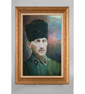 Altın Varaklı Çerçeveli Paspartulu Atatürk Tablo a781 (Gold)