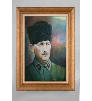 Altın Varaklı Çerçeveli Paspartulu Atatürk Tablo a781 (Gold)