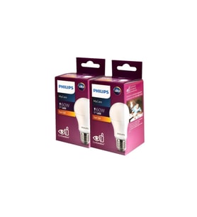Enerji Tasarruflu LED Ampul, E27 9-60W, 2700K, Sarı Işık, Çift Paket (Krem)