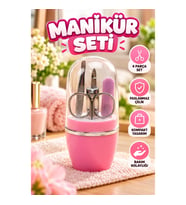 4 Parça Pembe Manikür Pedikür Seti – Tırnak Makası, Makas, Cımbız ve Törpü