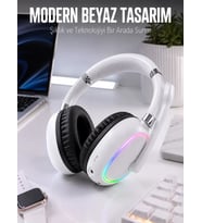 Northcity Kablosuz Bluetooth Kulaklık – RGB Işıklı, Mikrofonlu, Type-C Şarj Destekli Beyaz Kulaklık
