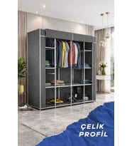 Teknor-Prado Geniş Hacimli Metal Çift Askılı Gardrop Bez Dolap Gri
