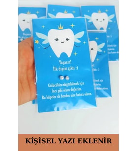 20 Adet Mavi Kartlı Diş Buğdayı Hediye İnci Küpe - Kuşe Kartlı - Bebek Hediye