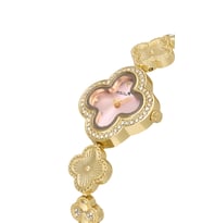 Polo Air Lüx Taşlı Yonca Desenli Kadın Kol Saati Gold Pembe Renk PL-1560B3x (Pembe-Altın)