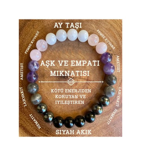 Aşk Mıknatısı Bileklik Ametist, Akik, Pembe Kuvars, Larvakit , Hematit , Ay Taşı