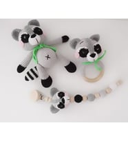 Rakun Yeni Doğan Seti Amigurumi Organik Oyuncak