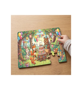 Ormanda Doğum Günü Partisi Tasarımlı 24 Parça Ahşap Çocuk Puzzle