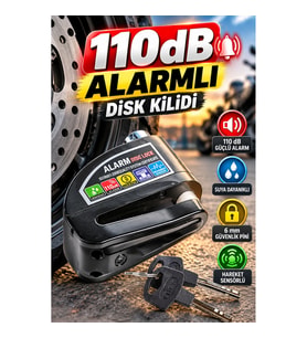 110dB Alarmlı Disk Kilidi – 6 mm Pinli Motosiklet, Bisiklet ve Scooter Güvenlik Kilidi