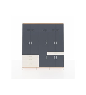 Arges Dolap 8 Raflı 4 Çekmeceli 3 Askılı 220x30x243 Çam-Antrasit/Aytaşı