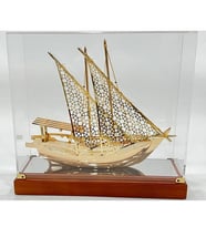 Pirinç Yelkenli Gemi Altın Kaplama Katar Dhow Teknesi Kutulu 29cm No.1 (Karışık)