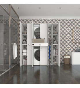 Kenzlife çamaşır-kurutma makinesi dolabı nazzammdf byz 187*170*60 çekmeceli raflı % 100 FULL MDF (Beyaz)