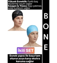 #Bone Konforlu Esnek Yumuşak Havuz Deniz Yüzme Kaygan İç Yüzey Şık Su Geçirmez Saç Bonesi İkili SET
