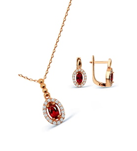 925 Ayar Gümüş Kırmızı Taşlı Oval Minimal Set - S013902