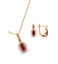 925 Ayar Gümüş Kırmızı Taşlı Oval Minimal Set - S013902