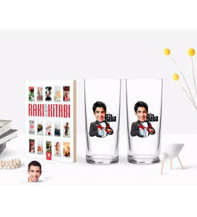 BK Gift Kişiye Özel Renkli Baskılı Godfather Baba Karikatürlü İkili Rakı Bardağı ve Rakı Cep Kitabı Hediye Seti-5 (Model 1)