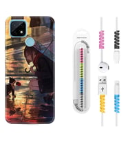 Realme C11 C21 C21Y C25Y C11 2021 Kılıf Kablo Koruma Spiral Silikon Kız ve Kedi 1762