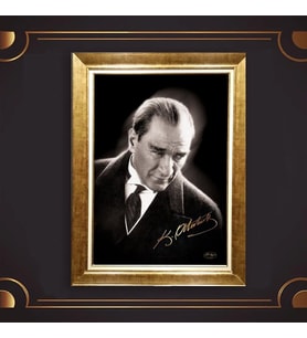 Özel Seri Paspartulu Çerçeveli Atatürk Tablo l126 (Gold)