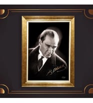 Özel Seri Paspartulu Çerçeveli Atatürk Tablo l126 (Gold)