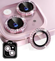 iPhone 14 / 14 Plus için IPG ProLENS Kamera Lens Koruyucu Elmas Taşlı Çerçeveli, Kırılmaz Cam (Pembe)