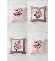 Gül Ve Karanfil Desenli Gizli Fermuarlı Kırlent Kılıfı Koltuk Yastık Kılıfı Takım(4adet) (Pembe)