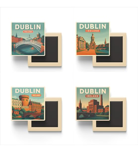 Dublin İrlanda - 4 adet - 9x9 cm Buzdolap Magneti