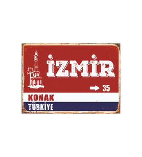 İzmir Konak Temalı 35 Yazılı Ahşap Retro Poster Tablo